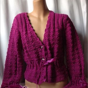 New knitted magenta cardigan sweater large